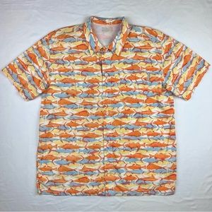 Columbia PFG XL Orange Blue Fish Print Mesh Button Up Short Sleeve Shirt